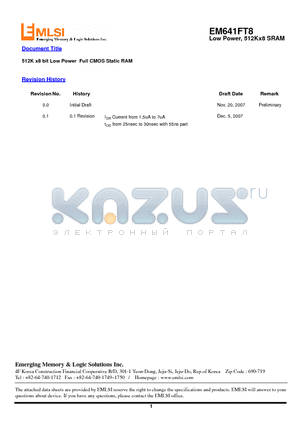 EM612FS16GT-45LL datasheet - 512K x8 bit Low Power Full CMOS Static RAM