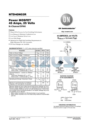 NTD40N03R datasheet - Power MOSFET 45 Amps, 25 Volts