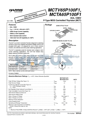MCTV65P100F1 datasheet - 65A, 1000V P-Type MOS Controlled Thyristor (MCT)