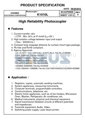 K10106A datasheet - High Reliability Photocoupler