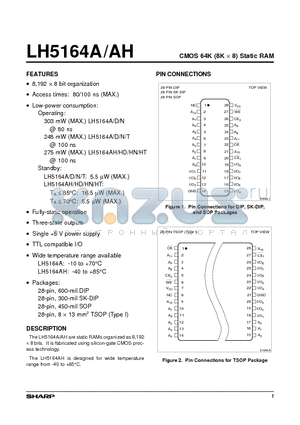 LH5164A datasheet - CMOS 64K (8K x 8) Static RAM