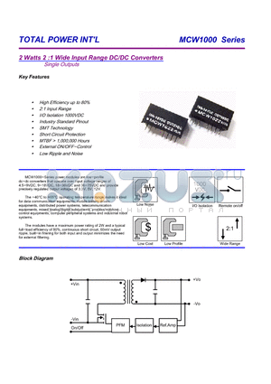 MCW1031 datasheet - 2 Watts 2 :1 Wide Input Range DC/DC Converters Single Outputs