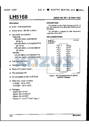 LH5168 datasheet - CMOS 64K (8LX8) STATIC RAM