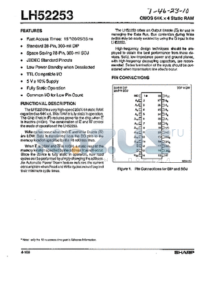 LH52253D20 datasheet - CMOS 64K X 4 STATIC RAM