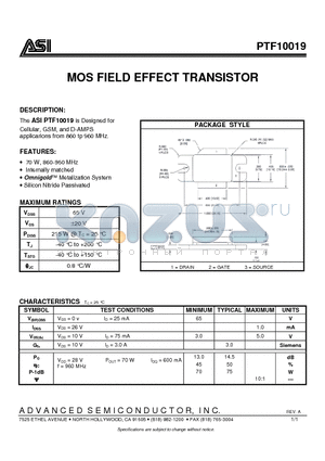 PTF10019 datasheet - MOS FIELD EFFECT TRANSISTOR