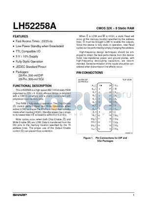 LH52258A datasheet - CMOS 32K x 8 Static RAM