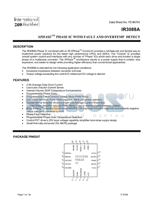 IR3088AM datasheet - XPHASETM PHASE IC WITH FAULT AND OVERTEMP DETECT