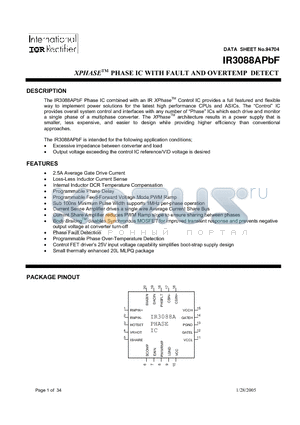 IR3088APBF datasheet - XPHASETM PHASE IC WITH FAULT AND OVERTEMP DETECT