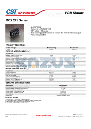 MCX241R datasheet - PCB Mount