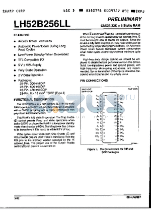 LH52B256LLT-90LL datasheet - CMOS 32 x 8 Static RAM