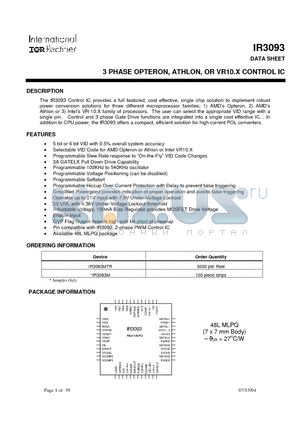 IR3093MTR datasheet - 3 PHASE OPTERON, ATHLON, OR VR10.X CONTROL IC