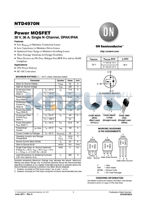 NTD4970N datasheet - Power MOSFET 30 V, 36 A, Single NChannel, DPAK/IPAK