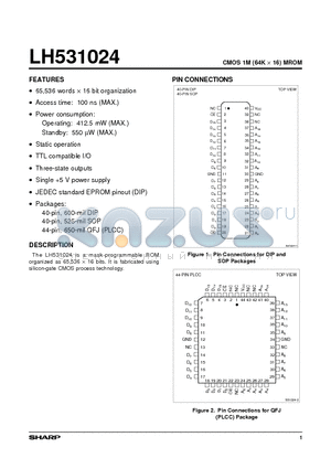 LH531024 datasheet - CMOS 1M (64K x 16) MROM