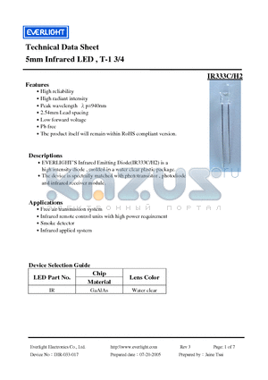 IR333C-H2 datasheet - 5mm Infrared LED , T-1 3/4