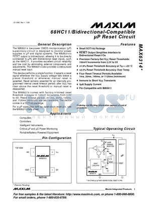 MAX6314US25D4-T datasheet - 68HC11/Bidirectional-Compatible lP Reset Circuit