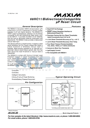 MAX6314US27D1-T datasheet - 68HC11/Bidirectional-Compatible lP Reset Circuit