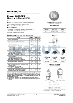 NTD60N02R-001 datasheet - Power MOSFET 62 A, 24 V, N-Channel, DPAK