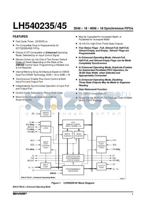 LH540235 datasheet - 2048 x 18 / 4096 x 18 Synchronous FIFOs