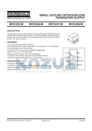 MOC205-M datasheet - SMALL OUTLINE OPTOCOUPLERS TRANSISTOR OUTPUT