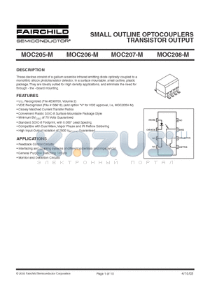 MOC206-M datasheet - SMALL OUTLINE OPTOCOUPLERS TRANSISTOR OUTPUT