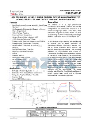 IR3623MPBF datasheet - HIGH FREQUENCY 2-PHASE, SINGLE OR DUAL OUTPUT SYNCHRONOUS STEP DOWN CONTROLLER WITH OUTPUT TRACKING AND SEQUENCING
