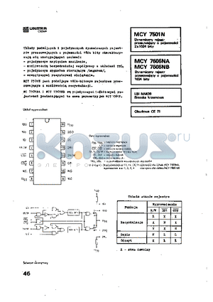 MCY7501N datasheet - DYNAMICZNY REJESTR PRZESUWAJACY O POJEMNOSCL