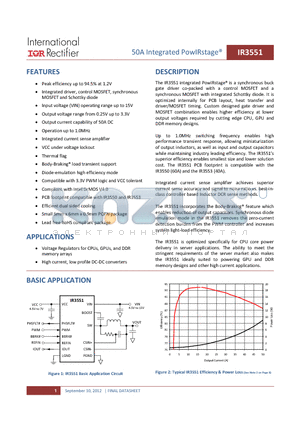 IR3551MTRPBF datasheet - The IR3551 integrated PowIRstage^ is a synchronous buck gate driver co-packed with a control MOSFET and a synchronous MOSFET with integrated Schottky diode.