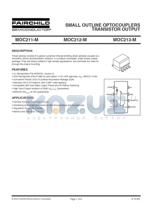 MOC212 datasheet - SMALL OUTLINE OPTOCOUPLERS TRANSISTOR OUTPUT