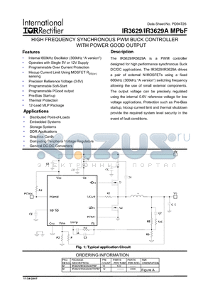 IR3629A datasheet - HIGH FREQUENCY SYNCHRONOUS PWM BUCK CONTROLLER WITH POWER GOOD OUTPUT