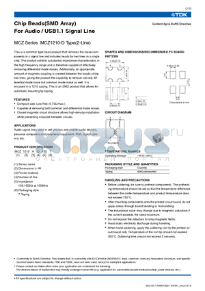 MCZ1210AD900T002 datasheet - Chip Beads(SMD Array) For Audio USB1.1 Signal Line