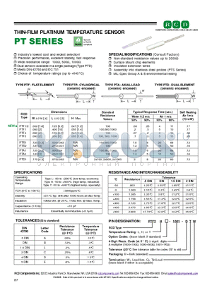 PTF2H-5000-LBW datasheet - THIN-FILM PLATINUM TEMPERATURE SENSOR