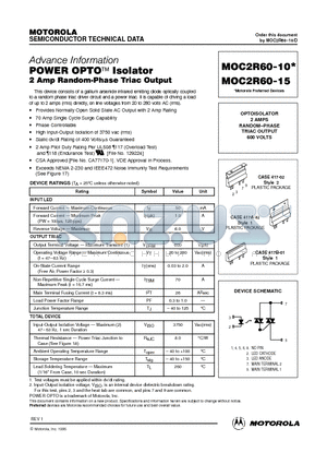 MOC2R60-10 datasheet - OPTOISOLATOR 2 AMPS RANDOM-PHASE TRIAC OUTPUT 600 VOLTS