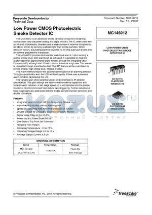 MCZ146012EG datasheet - Low Power CMOS Photoelectric Smoke Detector IC