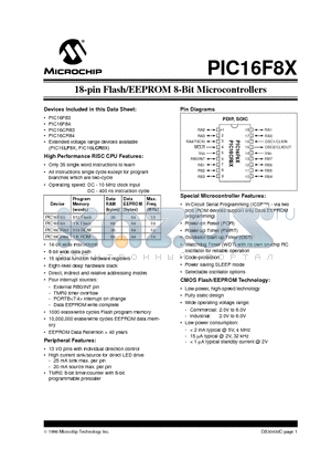 PIC16CR83 datasheet - 18-pin Flash/EEPROM 8-Bit Microcontrollers