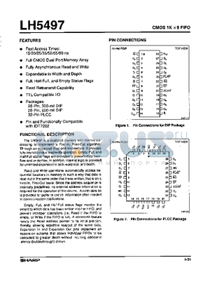 LH5497U-50 datasheet - CMOS 1K X 9 FIFO