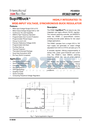 IR3821MPBF datasheet - HIGHLY INTEGRATED 7A WIDE-INPUT VOLTAGE, SYNCHRONOUS BUCK REGULATOR