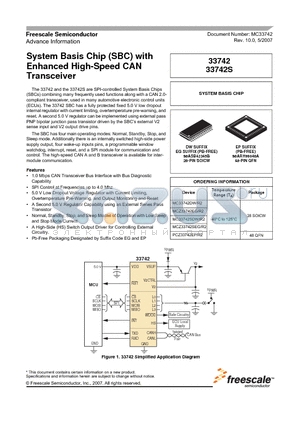 MCZ33742EG datasheet - System Basis Chip (SBC) with Enhanced High-Speed CAN Transceiver