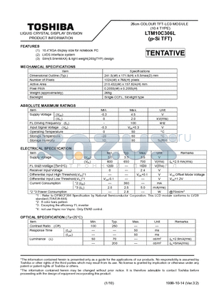 LTM10C306L datasheet - LIQUID CRYSTAL DISPLAY DIVISION PRODUCT INFORMATION
