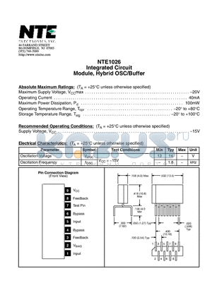 NTE1026 datasheet - Integrated Circuit Module, Hybrid OSC/Buffer