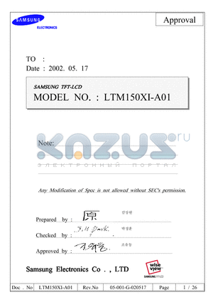 LTM150XI-A01 datasheet - SANSUNG TFT LCD