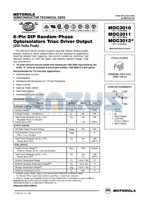 MOC3012 datasheet - 6-Pin DIP Random-Phase Optoisolators Triac Driver Output