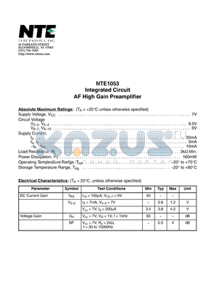 NTE1053 datasheet - Integrated Circuit AF High Gain Preamplifier