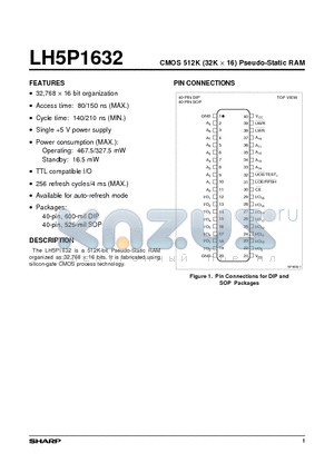 LH5P1632 datasheet - CMOS 512K (32K x 16) Pseudo-Static RAM