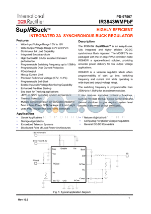 IR3843WMPBF datasheet - HIGHLY EFFICIENT INTEGRATED 2A SYNCHRONOUS BUCK REGULATOR