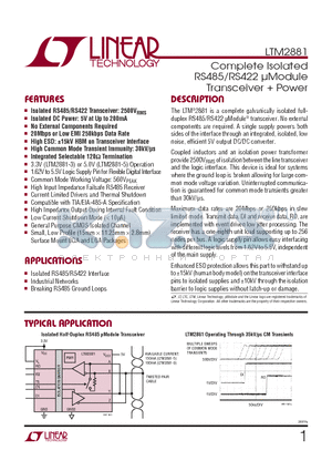 LTM2881 datasheet - Complete Isolated RS485/RS422 lModule Transceiver  Power