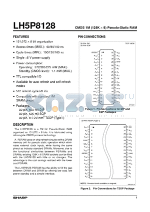 LH5P8128 datasheet - CMOS 1M (128K x 8) Pseudo-Static RAM