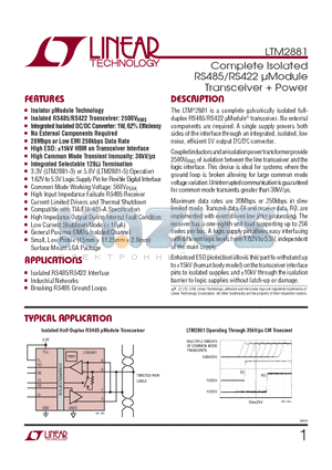 LTM2881CV-5 datasheet - Complete Isolated RS485/RS422 lModule Transceiver  Power