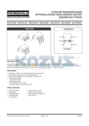 MOC3020M datasheet - 6-PIN DIP RANDOM-PHASE OPTOISOLATORS TRIAC DRIVER OUTPUT (250/400 VOLT PEAK)