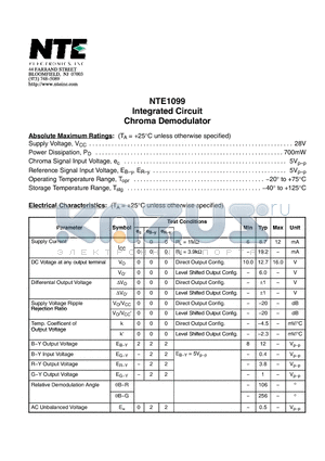 NTE1099 datasheet - Integrated Circuit Chroma Demodulator