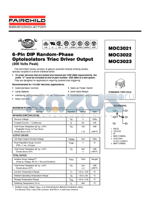 MOC3022 datasheet - 6-Pin DIP Random-phase Optoisolators Triac Driver Output